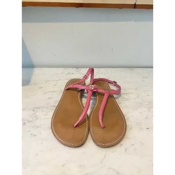 Tory Burch Shoes Womens Size 7 Pink Leather Thong Sandals Flip Flop Summer Flats - Picture 2 of 5